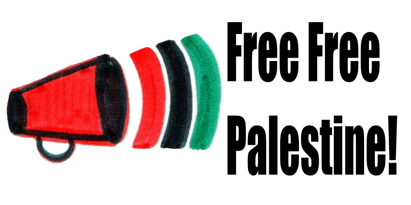 freefree.ps megaphone logo with text free free palestine!